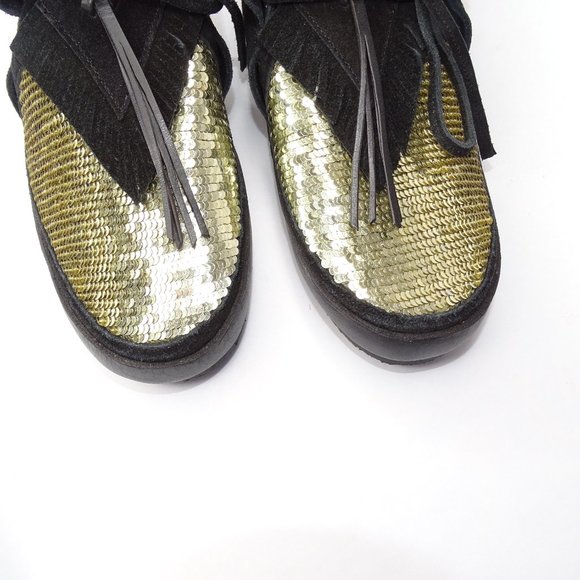 Figue  Lace Up Booties Sequin Moccasins Suede sz 5 - Picture 4 of 11